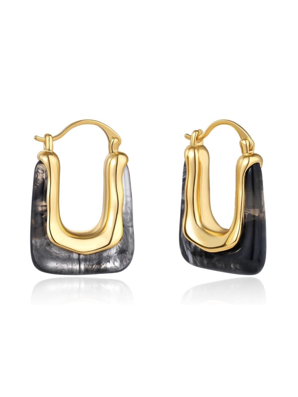 Square Acrylic Hoop Earrings in
Translucent Grey/Black | 14K Gold Plated NWT